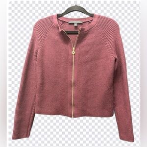 Marc New York Burgundy Ribbed Zip-Up Knit Sweater Full Gold Zipper Women’s Sz S